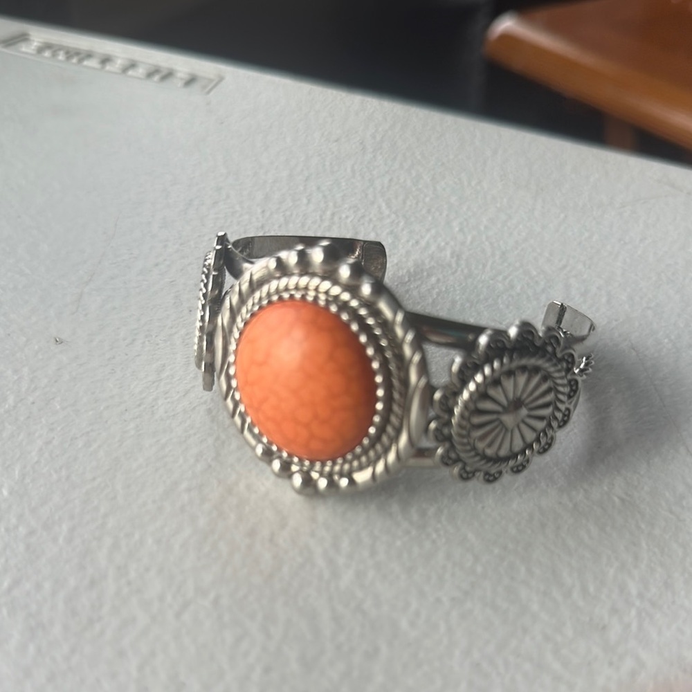 Silver Bracelet with Orange Stone NWOT
